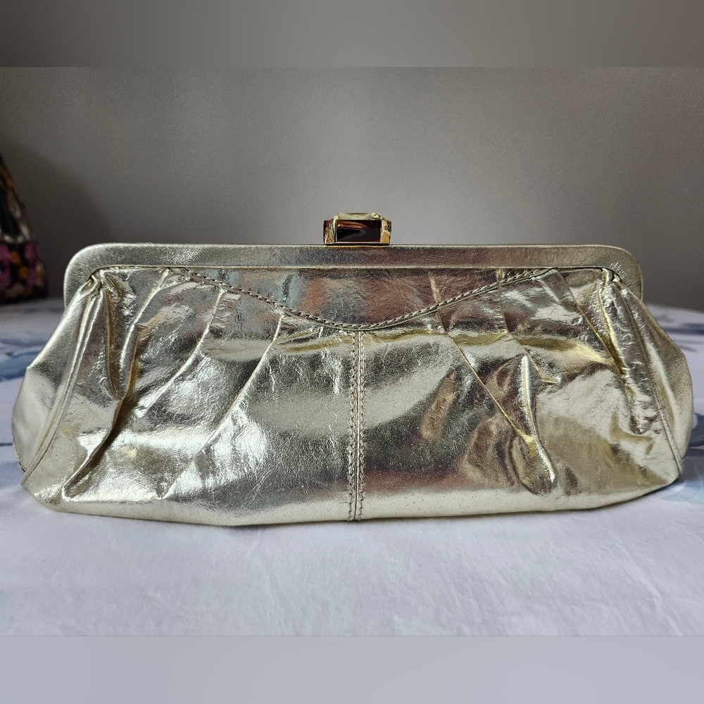 Gold Metallic Leather Evening Clutch